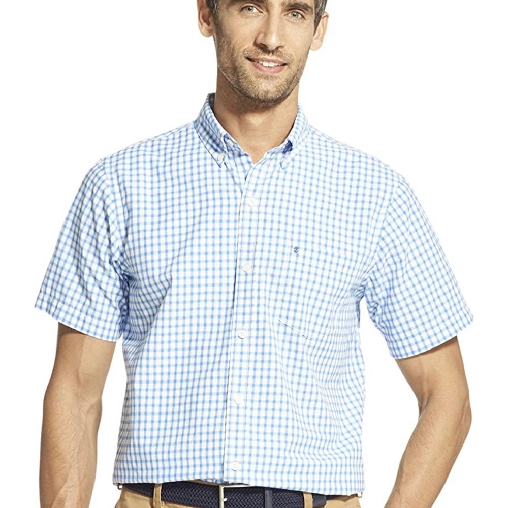 📦 5/$25 IZOD Men's Breeze Short Sleeve Button Down Gingham Shirt XL